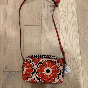 Coach Red and Black Crossbody Bag with Floral Design